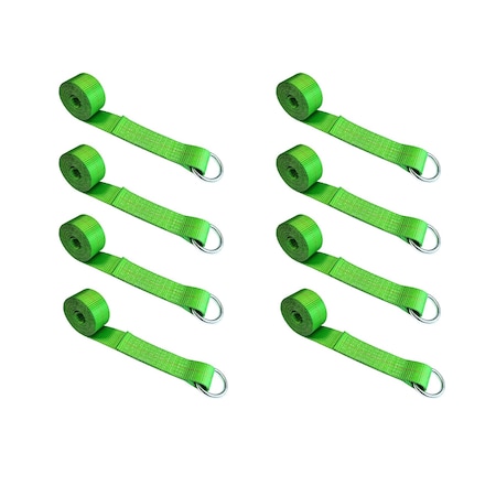 2 X 10' Lasso Strap W/ O Ring Auto Tie Down Wheel Lift Tow Truck Trailer Green, 8PK